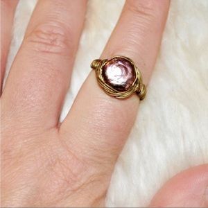 Wire Wrapped Ring with Pink Stone Size 8
